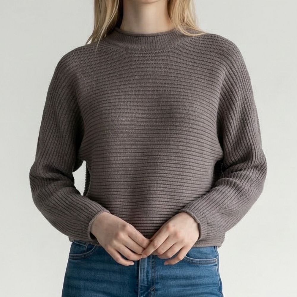 Cozy Ribbed Crew Neck Sweater - Brown
